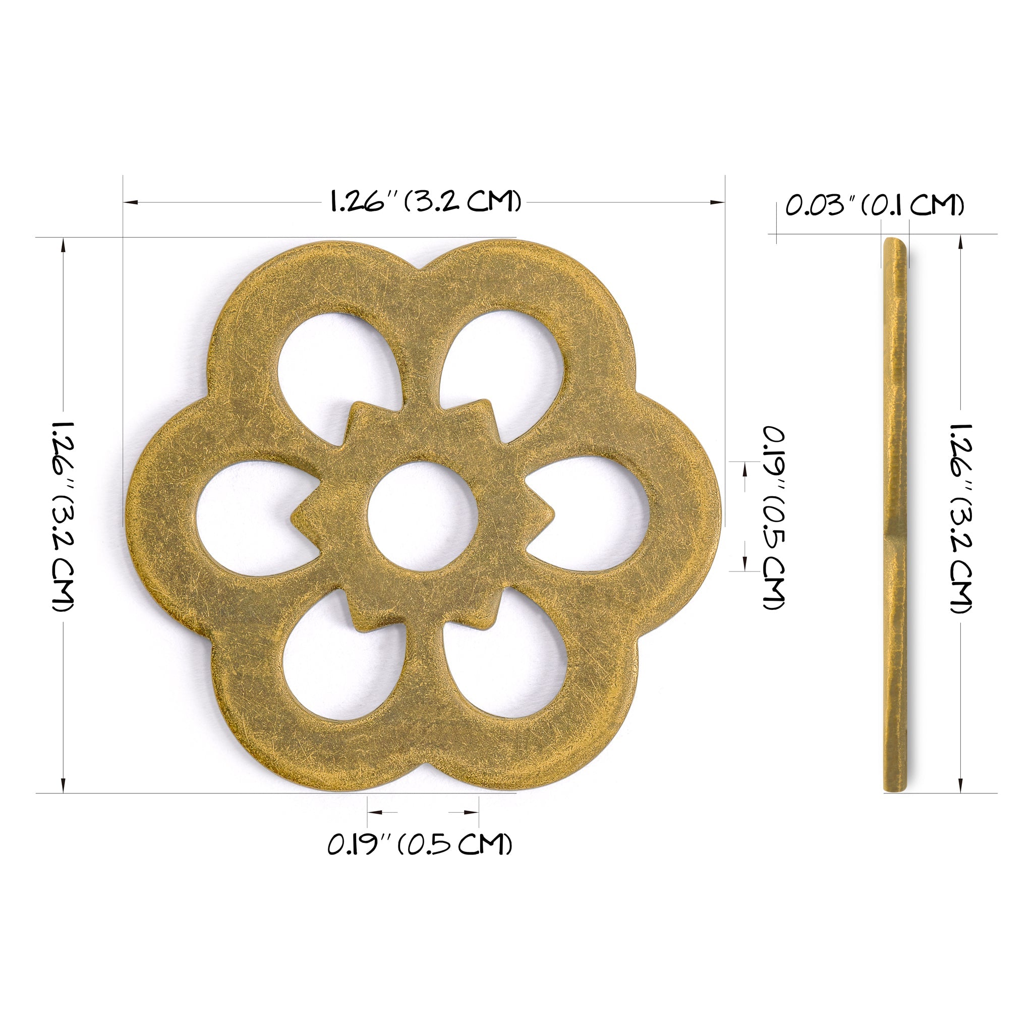 Brass Clover Washers 1.3" - Set of 10-Chinese Brass Hardware