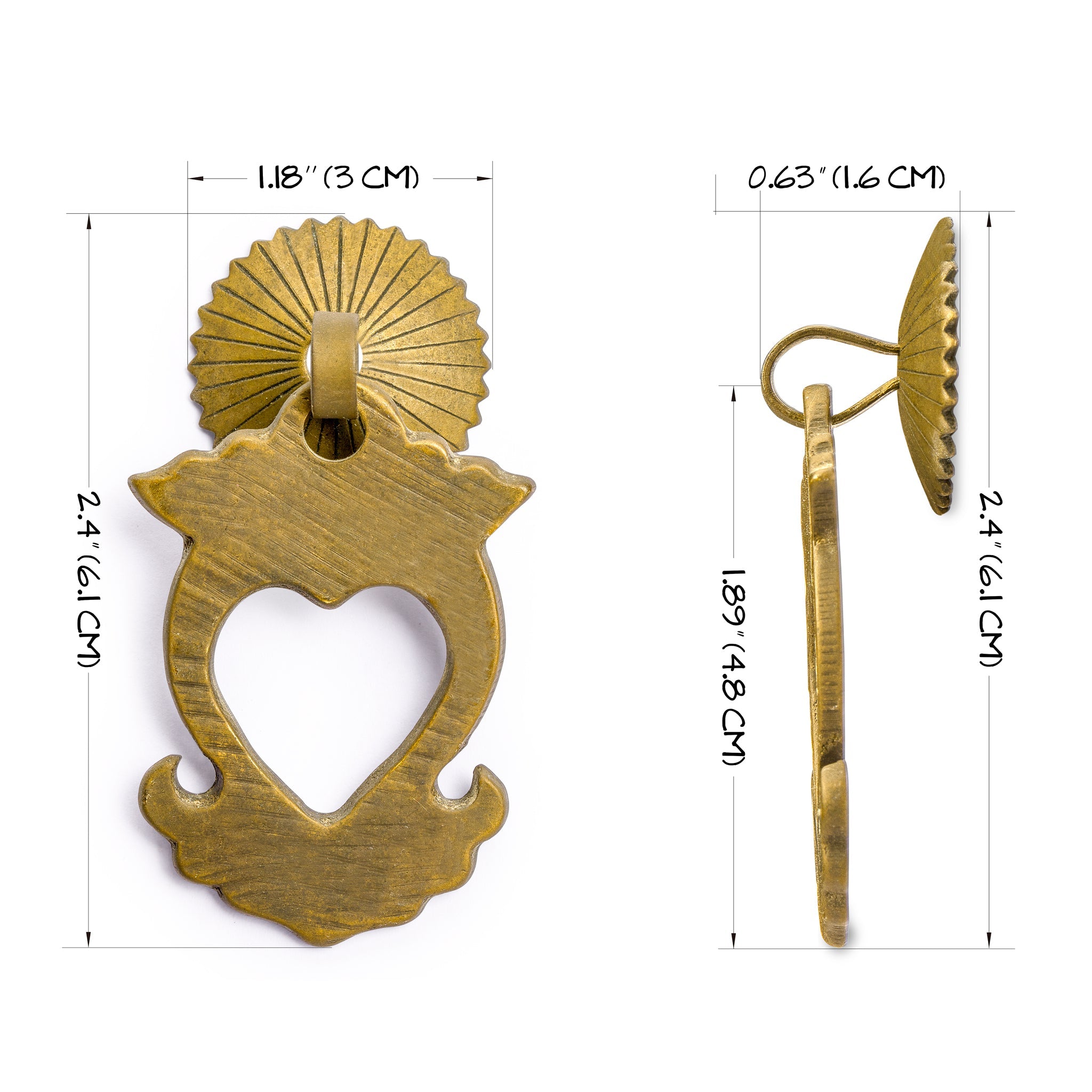 Heart Pulls 2.4" - Set of 2-Chinese Brass Hardware